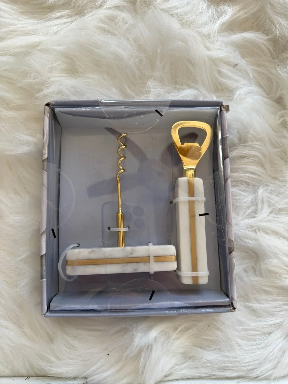 Marble-Style Gold Corkscrew and Bottle Opener Set
